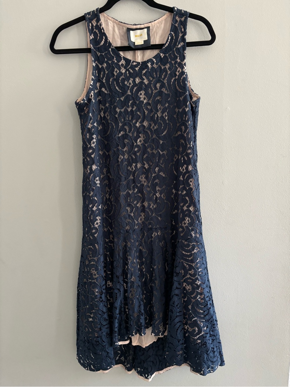 Anthropologie Maeve Women’s Vienne High Low Navy Blue Pink Blush Lace Dress XS
